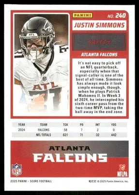 2025 Panini Score Justin Simmons #240 Football - Football Card Single