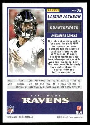 2025 Panini Score Lamar Jackson #75 Football - Football Card Single