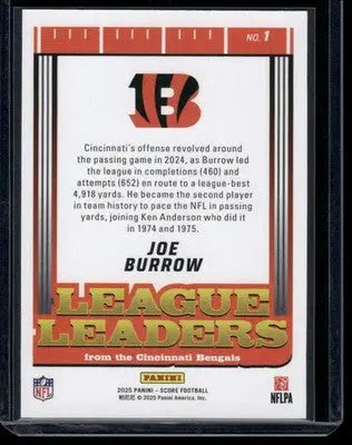 2025 Panini Score League Leaders Joe Burrow #NO. 1 Football - Football Card Single