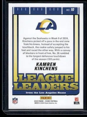 2025 Panini Score League Leaders Kamren Kinchens #10 Football - Football Card Single