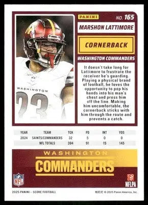 2025 Panini Score Marshon Lattimore #165 Football - Football Card Single