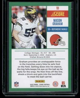 2025 Panini Score Mason Graham #10 Football - Football Card Single