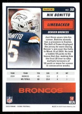 2025 Panini Score Nik Bonitto #50 Football - Football Card Single