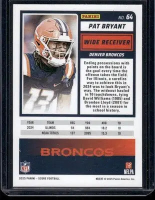2025 Panini Score Pat Bryant #64 RC Football - Football Card Single
