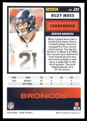 2025 Panini Score Riley Moss #251 Football - Football Card Single