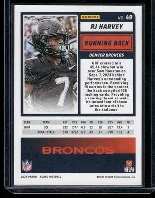 2025 Panini Score RJ Harvey #49 RC Football - Football Card Single