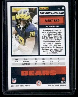 2025 Panini Score Rookie Colston Loveland #31 Red RC Football - Football Card Single