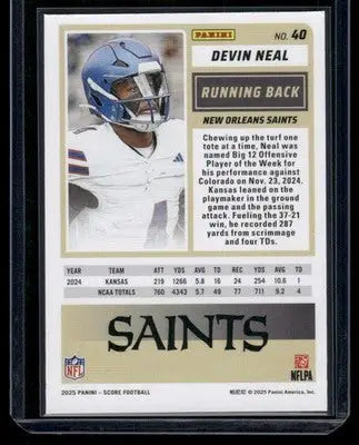 2025 Panini Score Rookie Devin Neal #40 RC Football - Football Card Single