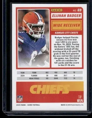 2025 Panini Score Rookie Elijhah Badger #69 RC Football - Football Card Single