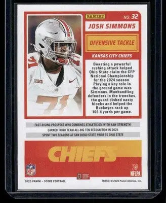 2025 Panini Score Rookie Josh Simmons #32 RC Football - Football Card Single