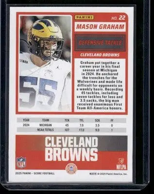 2025 Panini Score Rookie Mason Graham #22 RC Football - Football Card Single