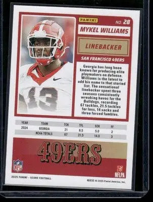 2025 Panini Score Rookie Mykel Williams #28 RC Football - Football Card Single