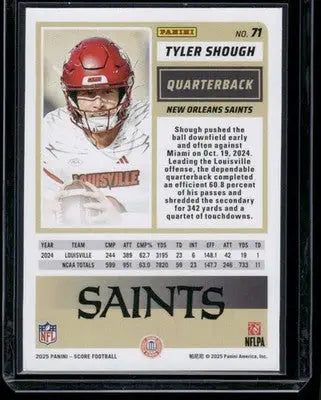 2025 Panini Score Rookie Tyler Shough #71 RC Football - Football Card Single