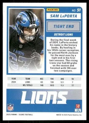 2025 Panini Score Sam LaPorta #51 Football - Football Card Single