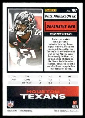 2025 Panini Score Will Anderson Jr. #187 Football - Football Card Single