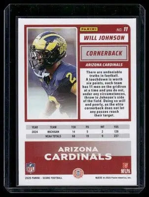 2025 Panini Score Will Johnson #11 RC Football - Football Card Single