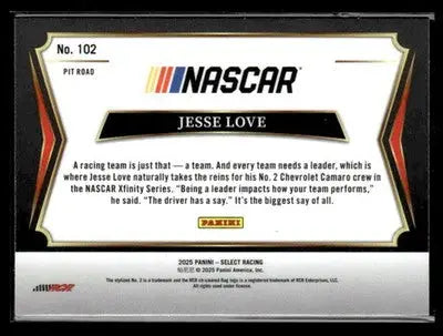 2025 Panini Select #102 Jesse Love - Racing Card Single