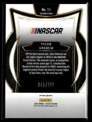 2025 Panini Select #11 Tyler Ankrum Purple Prizms #/199 - Racing Card Single