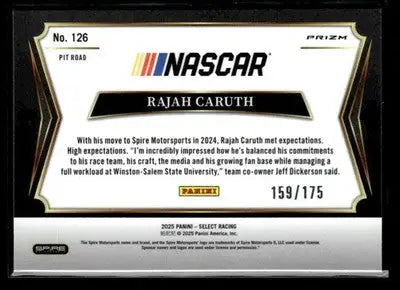 2025 Panini Select #126 Rajah Caruth Blue Prizms #/175 - Racing Card Single