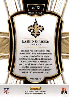 2025 Panini Select #142 Rashid Shaheed Black and Gold Prizm Shock - Football Card Single