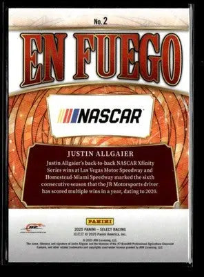 2025 Panini Select #2 Justin Allgaier En Fuego - Other