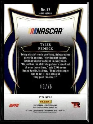 2025 Panini Select #87 Tyler Reddick Neon Green Prizms #/75 - Racing Card Single