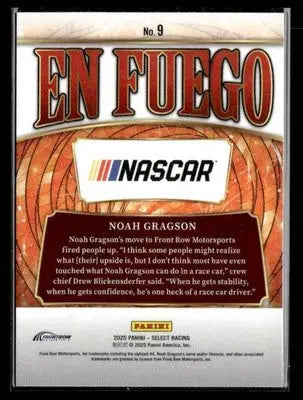 2025 Panini Select #9 Noah Gragson En Fuego - Racing Card Single