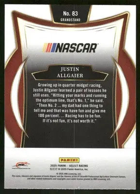 2025 Panini Select Racing Justin Allgaier #83 Grandstand Auto Racing - Racing Card Single