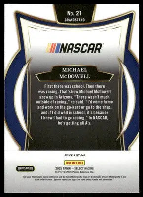 2025 Panini Select Racing Michael McDowell #21 Silver Prizm Auto Racing - Racing Card Single