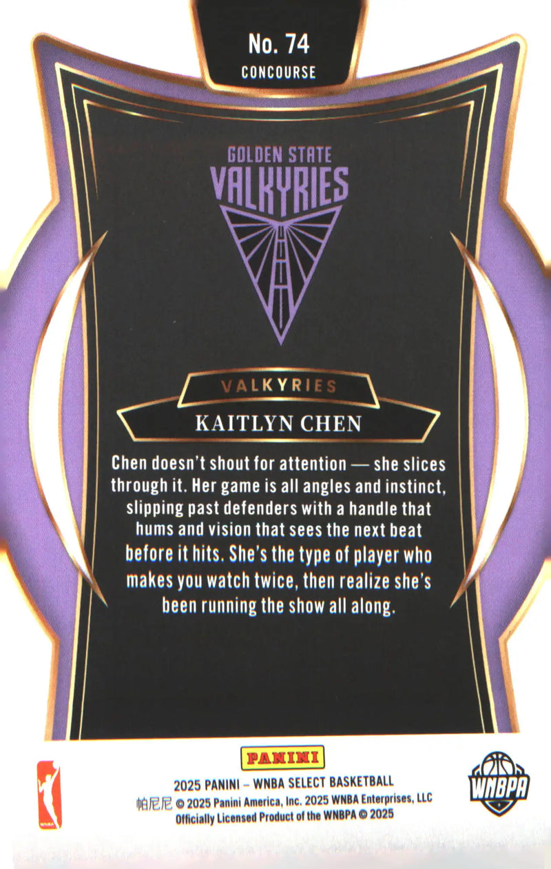 2025 Panini Select WNBA #74 Kaitlyn Chen Rookie RC - Basketball Card Single
