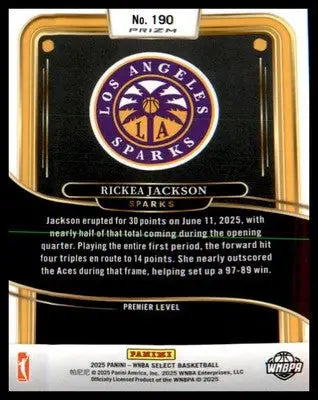 2025 Panini Select WNBA Premier Level Silver Prizms #190 Rickea Jackson - Basketball Card Single
