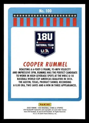 2025 Panini Stars and Stripes USA Baseball #100 Cooper Rummel - Baseball Card Single