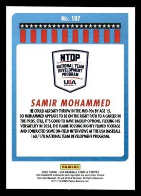 2025 Panini Stars and Stripes USA Baseball #107 Samir Mohammed - Baseball Card Single