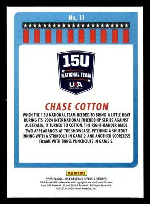2025 Panini Stars and Stripes USA Baseball #11 Chase Cotton - Baseball Card Single