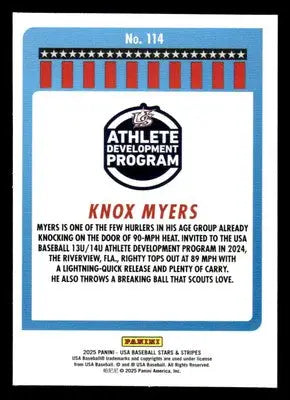 2025 Panini Stars and Stripes USA Baseball #114 Knox Myers - Baseball Card Single