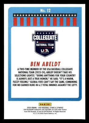 2025 Panini Stars and Stripes USA Baseball #12 Ben Abeldt - Baseball Card Single