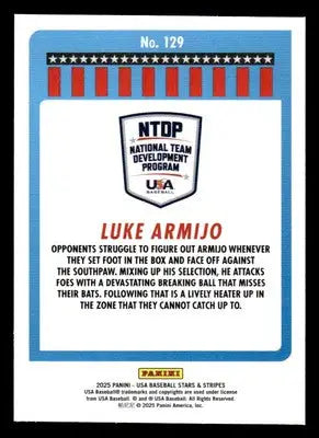 2025 Panini Stars and Stripes USA Baseball #129 Luke Armijo - Baseball Card Single