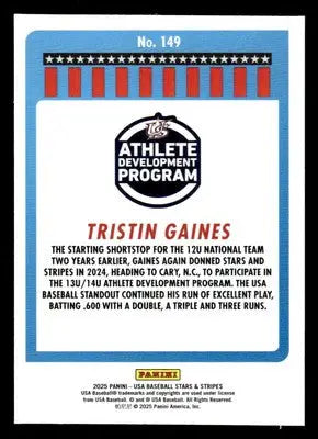 2025 Panini Stars and Stripes USA Baseball #149 Tristin Gaines - Baseball Card Single