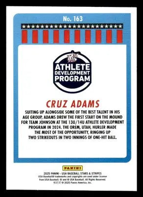 2025 Panini Stars and Stripes USA Baseball #163 Cruz Adams - Baseball Card Single