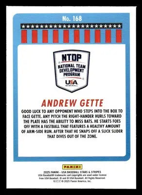 2025 Panini Stars and Stripes USA Baseball #168 Andrew Gette Opening Day - Baseball Card Single