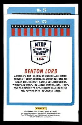 2025 Panini Stars and Stripes USA Baseball #172 Denton Lord - Baseball Card Single