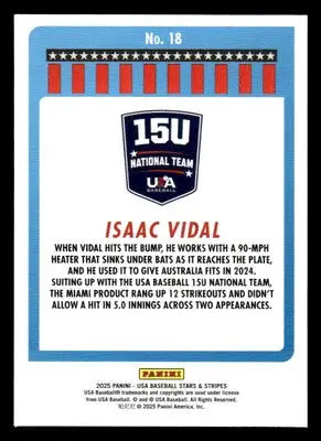 2025 Panini Stars and Stripes USA Baseball #18 Isaac Vidal - Baseball Card Single