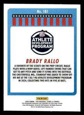 2025 Panini Stars and Stripes USA Baseball #181 Brady Rallo - Baseball Card Single
