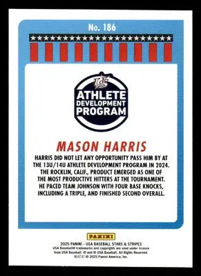 2025 Panini Stars and Stripes USA Baseball #186 Mason Harris - Baseball Card Single