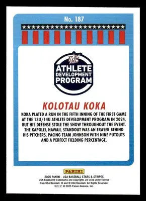 2025 Panini Stars and Stripes USA Baseball #187 Kolotau Koka - Baseball Card Single