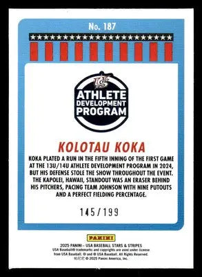2025 Panini Stars and Stripes USA Baseball #187 Kolotau Koka Red #/199 - Baseball Card Single