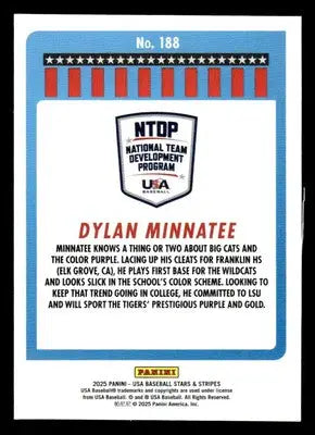 2025 Panini Stars and Stripes USA Baseball #188 Dylan Minnatee - Baseball Card Single
