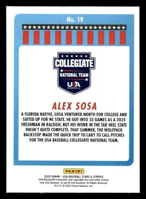 2025 Panini Stars and Stripes USA Baseball #19 Alex Sosa Opening Day - Baseball Card Single