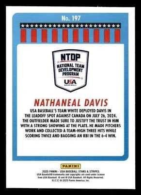 2025 Panini Stars and Stripes USA Baseball #197 Nathaneal Davis - Baseball Card Single