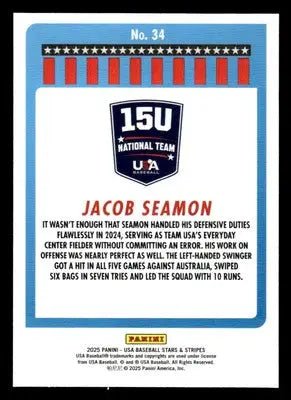 2025 Panini Stars and Stripes USA Baseball #34 Jacob Seamon - Baseball Card Single